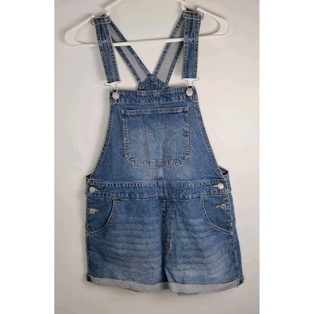 No Boundaries Womens 34" Jean Denim Shortalls Overall Shorts 2" Inseam